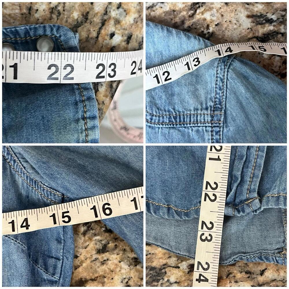 Wet Seal Chambray Button Down Shirt XS Pearl Snap Western Y2K Denim Cowgirl Top - Picture 6 of 9